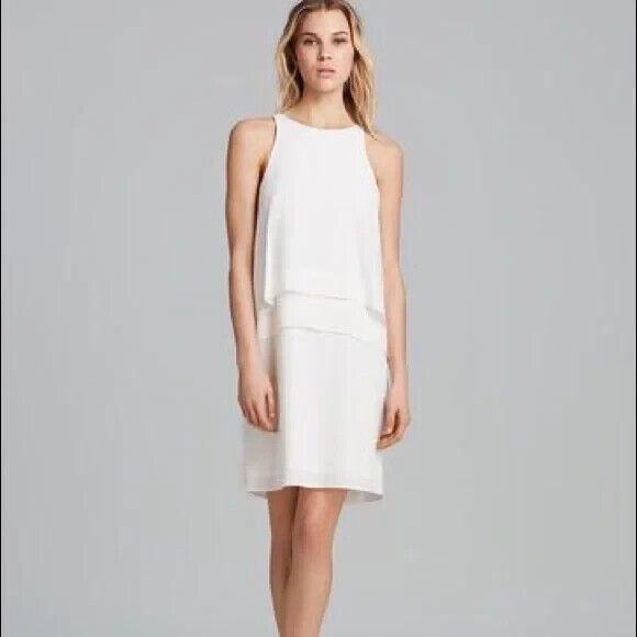 NWT Tibi Ivory Silk Halter Tiered Mini Dress Womens 4 Sleeveless Open Back Party - Picture 2 of 13